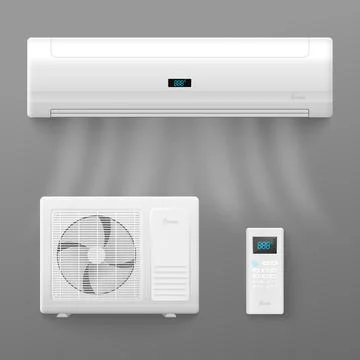 Air conditioner and split air system set realistic vector illustration isolated. Stock Illustration