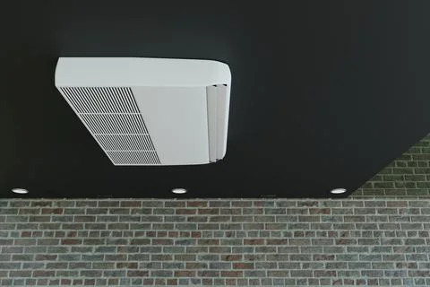 Air conditioner on black ceiling with brick wall 3d Stock Photos