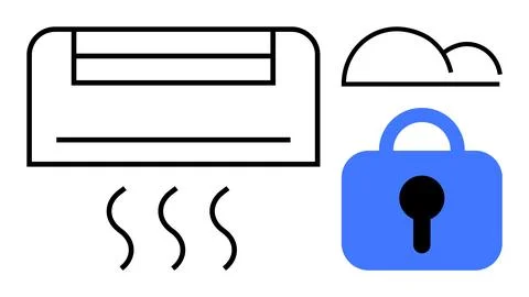 Air Conditioner, Cloud, and Lock Symbols for Technology and Security Concepts Stock Illustration