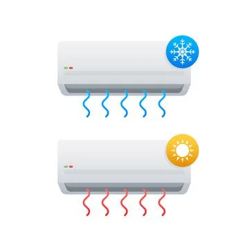 Air conditioner with cold and warm air in flat style. Vector icon. Abstract air Stock Illustration