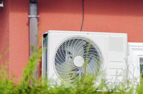 Air conditioner compressor outside unit. home winter Stock Photos