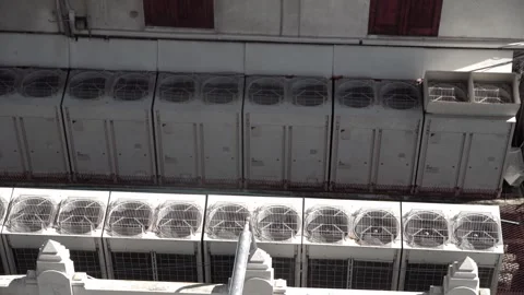 Air conditioner compressor units from above Stock Footage 318943413