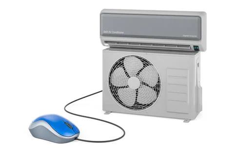 Air conditioner with computer mouse. 3D rendering Illustrazione stock