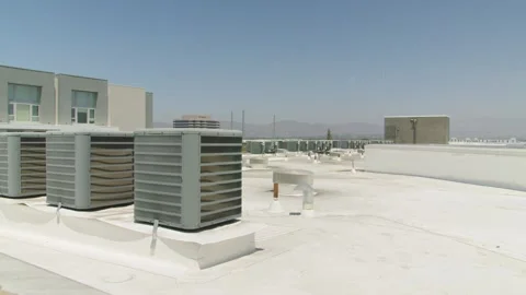 Air Conditioner Condenser Rooftop Building Stock Footage 309039556