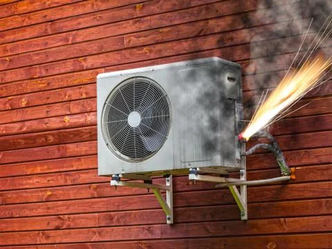 Air conditioner on fire Stock Photos