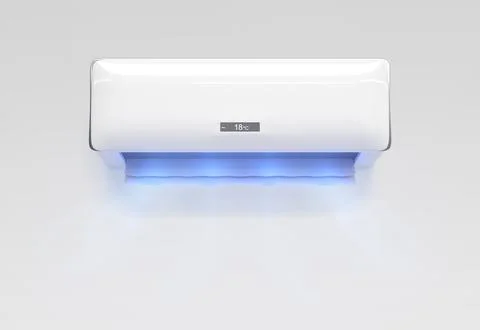 Air conditioner with flow of cold wind wave 3d render. Split system, cooler with Stock Illustration