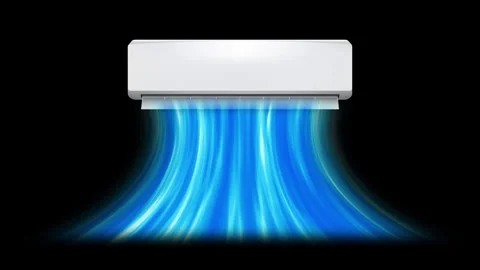Air conditioner with flows of cold air effect. Isolated on black background. Stock Footage 278519221