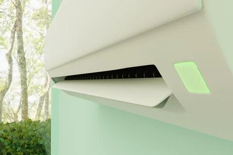 Air conditioner on green background 3d Stock Illustration