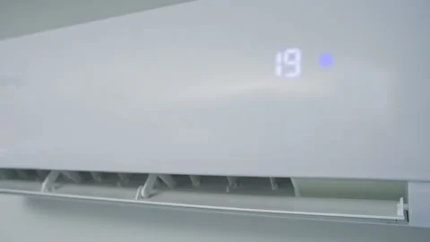 Air conditioner hanging on the wall, close up Stock Footage 171404202