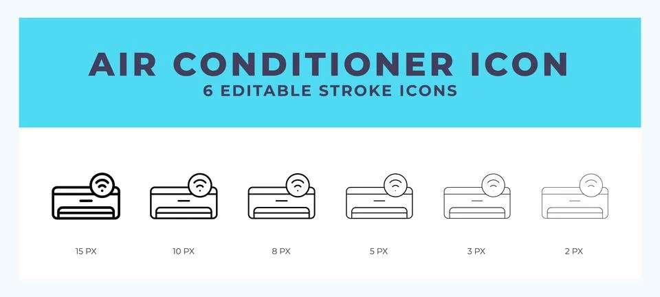 Air conditioner icon set with different stroke. Design elements for logo. V.. Stock Illustration
