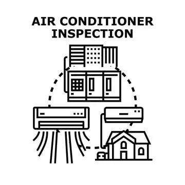 Air conditioner inspection process diagram illustrating climate control Stock Illustration