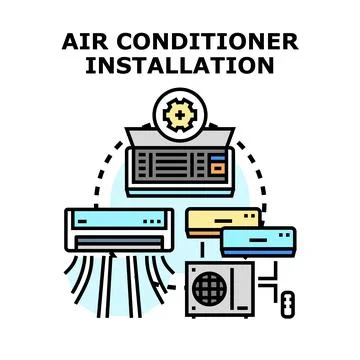 Air conditioner installation and climate control system concept Stock Illustration