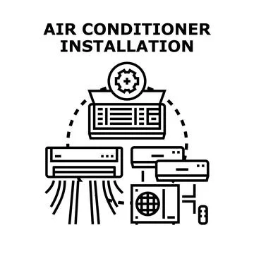 Air conditioner installation and climate control system concept Stock Illustration
