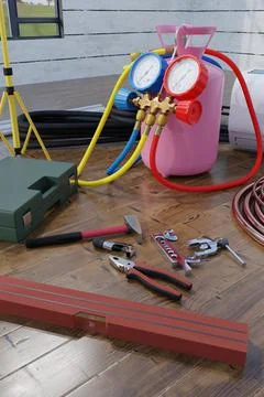 Air conditioner installation tool 3d Stock Photos