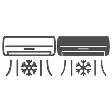 Air conditioner line and solid icon, Gym concept, Air cooling with snowflake Illustrazione stock