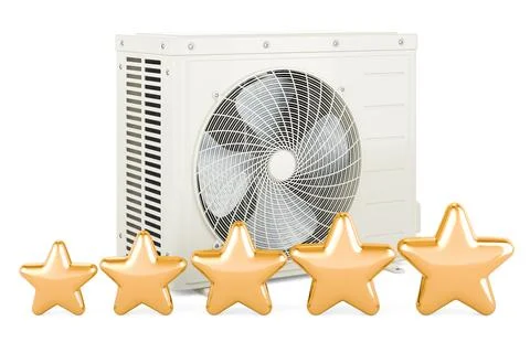 Air conditioner, outdoor compressor unit with five golden stars. 3D rendering Stock Illustration