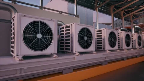 Air Conditioner Outdoor Units Row Industrial HVAC Cooling Facility Stock Footage 337815854