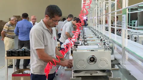 Air conditioner production process, air conditioner installation Stock Footage 232217115