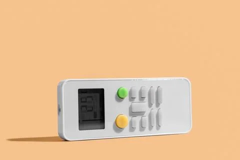 Air conditioner remote control on beige background, closeup Stock Photos