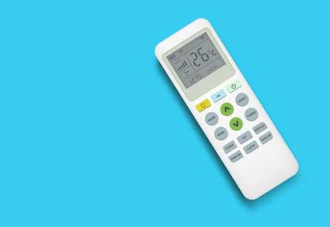 Air conditioner remote control top view isolated on blue background Stock Illustration