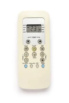 Air conditioner remote controller on white background, top view Stock Photos