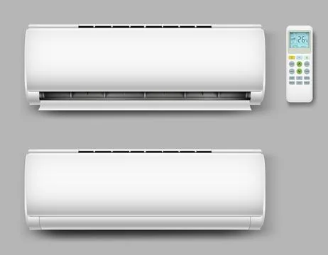 Air conditioner set with remote control. Air conditioning off and on regime.. Stock Illustration