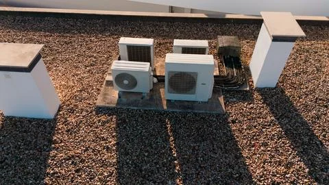 Air conditioner split system - outdoor unit. Heat pump. Stock Photos