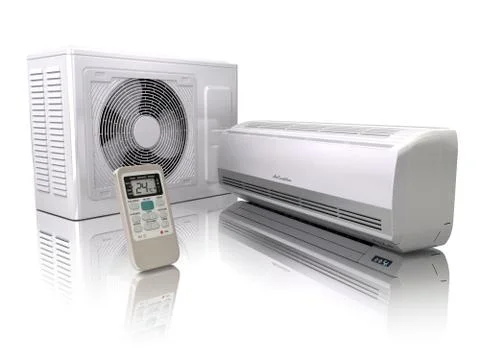 Air conditioner system isolated on white. Illustrazione stock