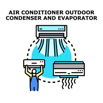 Air conditioner system outdoor condenser and indoor evaporator service Stock Illustration