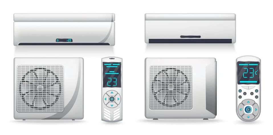 Air conditioner system - realistic set with cooling or heating equipment Stock Illustration