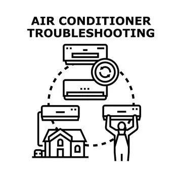 Air conditioner troubleshooting process for home climate control Stock Illustration
