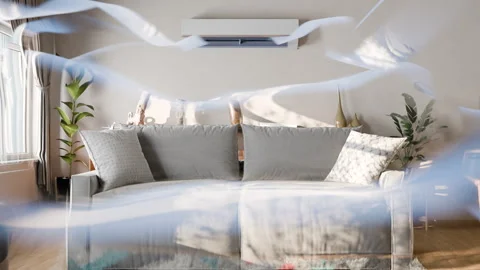 Air conditioner is turned on. Waves of cold air cool the living room. Stock Footage 273192090