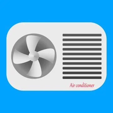 Air conditioner unit on a blue background. Ilustración de archivo