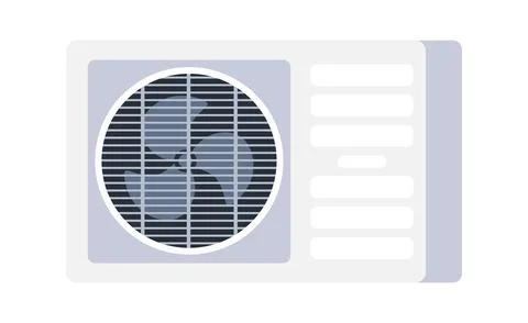 Air Conditioner Unit Cooling System Displaying Rotating Fan and Ventilation Illustrazione stock
