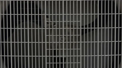 Air conditioner unit fan rotating. Industrial air conditioning system on the wal Stock Footage 151027795