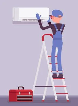 Air Conditioner unit installation, fixing or ac repair Stock Illustration
