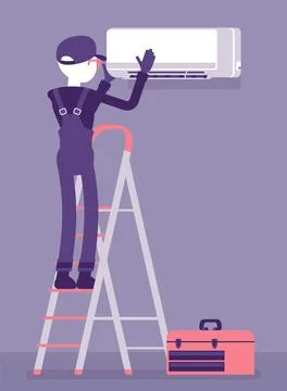Air Conditioner unit installation, fixing, ac repair Stock Illustration