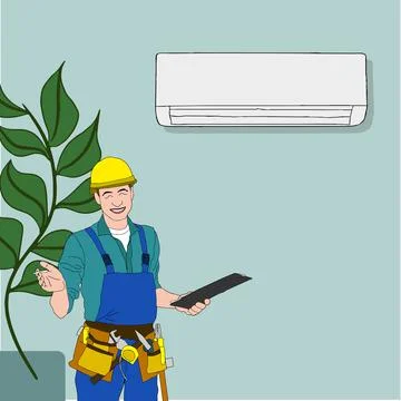 Air Conditioner unit proper work, use, regular maintenance. Professional repair Stock Illustration