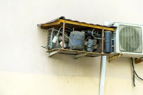 Air conditioner without casing with dust-covered parts Stock Photos