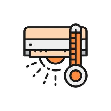 Air conditioning with air heating flat color line icon. Stock Illustration