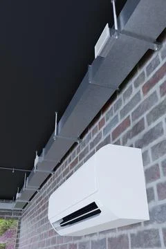 Air conditioning and ventilation on the background of a brick wall 3d Stock Illustration