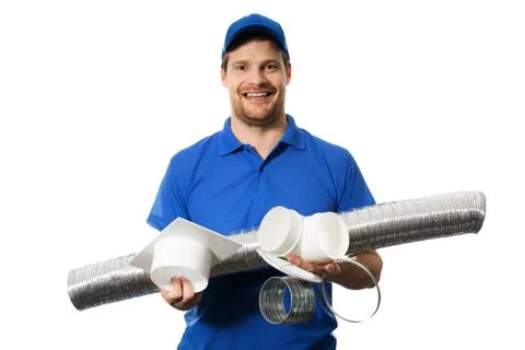 Air conditioning and ventilation system equipment in engineer hands Foto stock