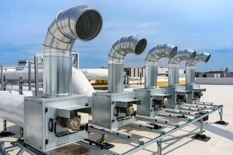 The air conditioning and ventilation system of a large industrial building Stock Photos