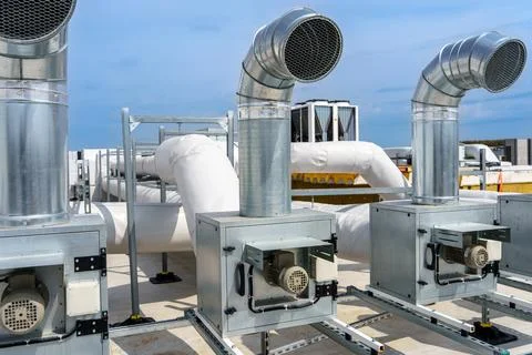 The air conditioning and ventilation system of a large industrial building Stock Photos