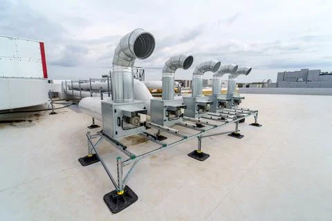 The air conditioning and ventilation system of a large industrial building Stock Photos
