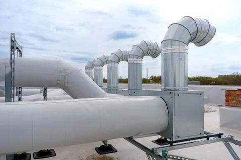 The air conditioning and ventilation system of a large industrial building Stock Photos