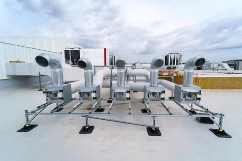 The air conditioning and ventilation system of a large industrial building Stock Photos