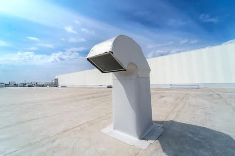 The air conditioning and ventilation system of industrial building on the roof Stock Photos