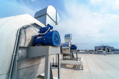 The air conditioning and ventilation system of industrial building on the roof Stock Photos