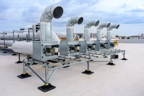 The air conditioning and ventilation system of a large industrial building Stock Photos